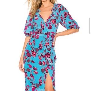 SALONI Olivia Blue & Pink Floral Ruffle Dress